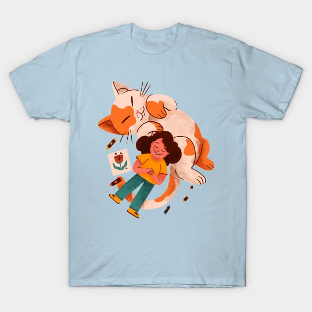 Girl cat Hand Drawn T-Shirt by Mako Design 